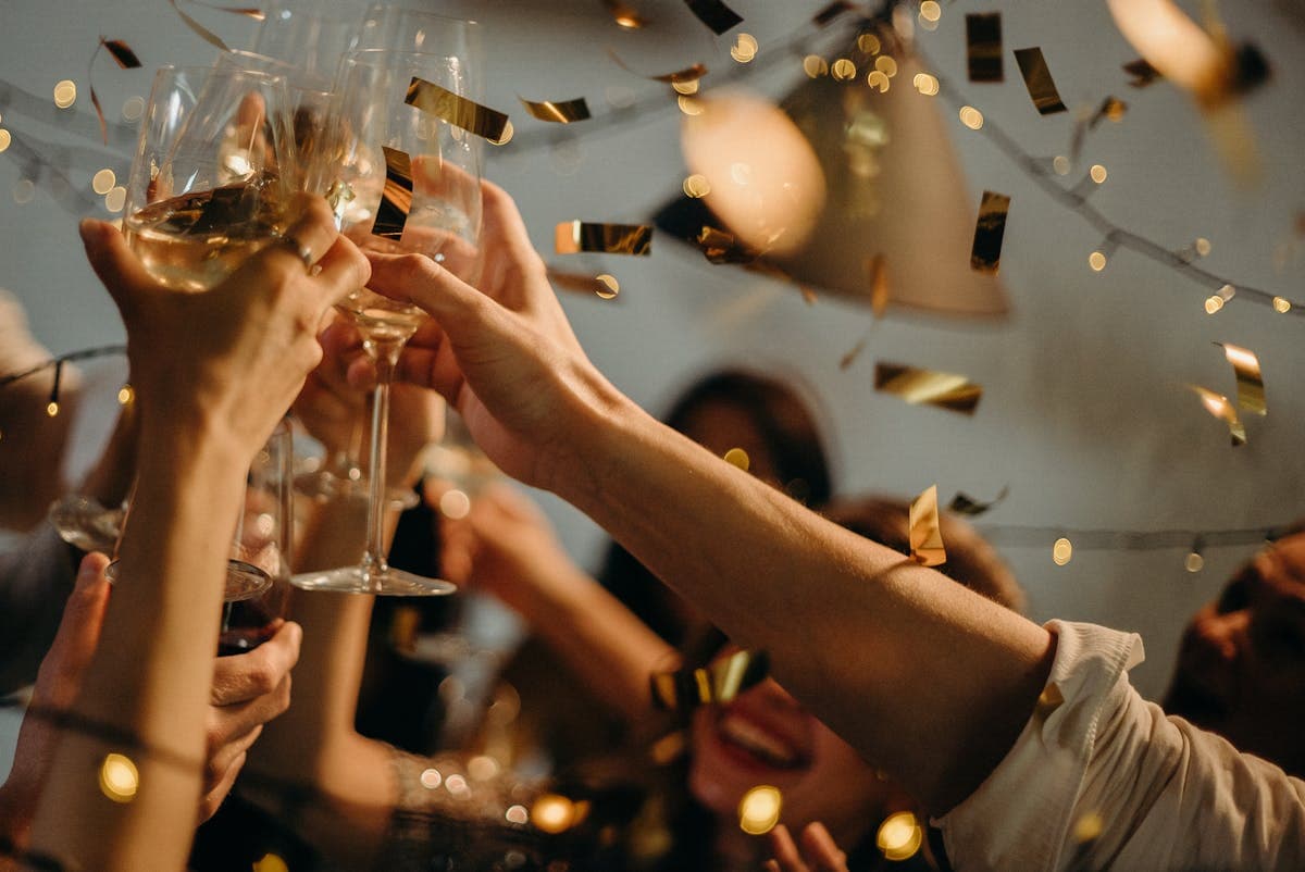 Guests raising glasses